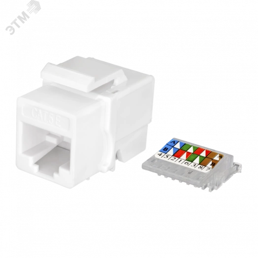 Модуль розеточный Keystone Jack 8P8C (RJ-45). UTP. Cat.5e. заделка без инструмента. белый (DIY)