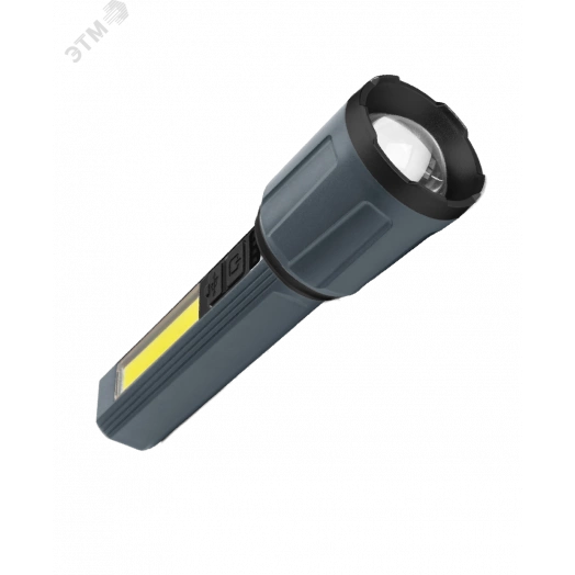 Фонарь ручной аккум/3ВтLED+5ВтCOB/zoom/Li-ion18650 1200mAh/ABS-пл/индикатор/USBшнур