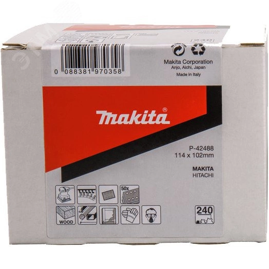 Шлифовальная бумага 93х102 мм, K240, красная, (50 шт)