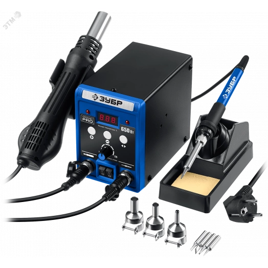 Станция ремонтная паяльная 2 в 1 ПСР-650, 100-500 С, 650 Вт, Профессионал
