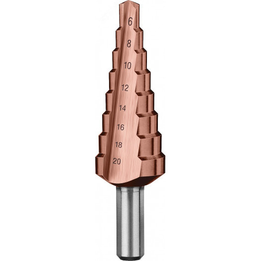 Сверло ступенчатое, 6-20мм, 8 ступеней, кобальтовое покрытие, КОБАЛЬТ, серия Профессионал