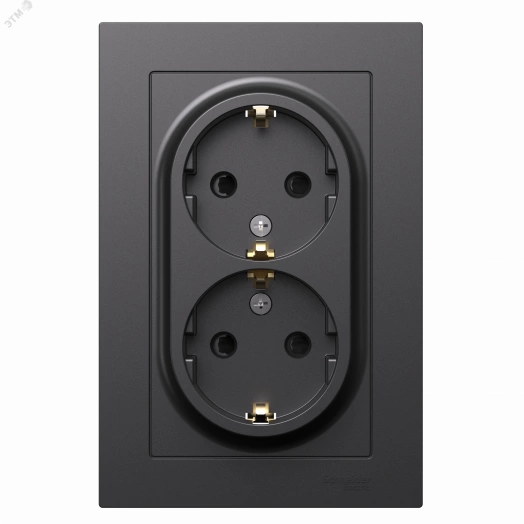 ATLASDESIGN РОЗЕТКА двойная с заземлением со шторками, 16А, в сборе, БАЗАЛЬТ