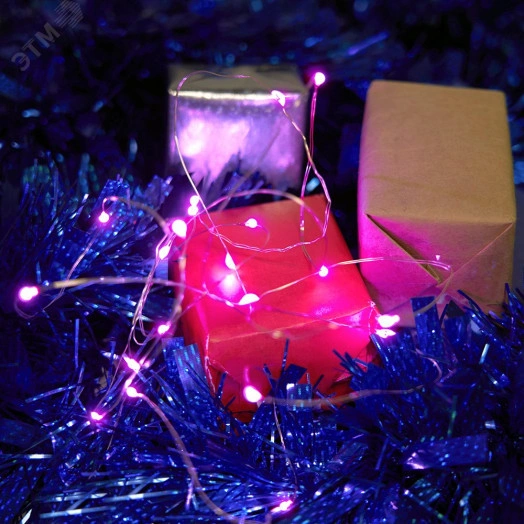 Гирлянда линейная LED розовый 2м от батареек