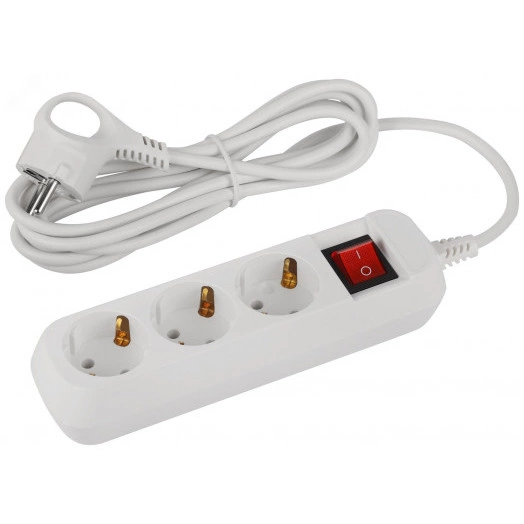 Удлинитель электрический 3 розетки с заземлением с выключателем 3м ПВС 3x0.75мм2 UDL-10-330-ES Greenline ЭРА