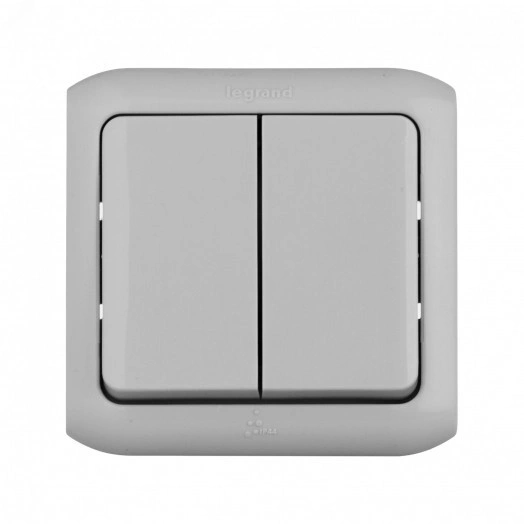 Quteo Выключатель двухклавишный наружный IP44 серый 10А