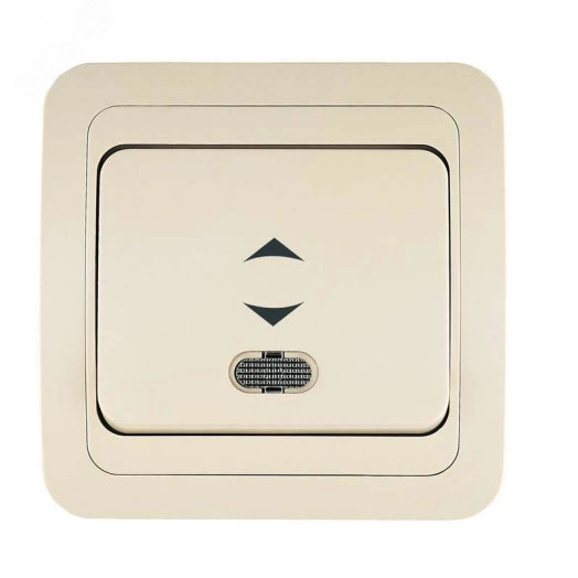 Выключатель одноклавишный, проходной, бежевый с подсветкой