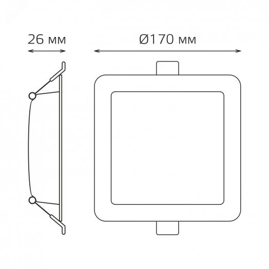 Светильник светодиодный ДВО 18 Вт 4000К 1600 лм 170-260В IP20 170х170х26мм монт разм 140х140мм Пластик Elementary Gauss