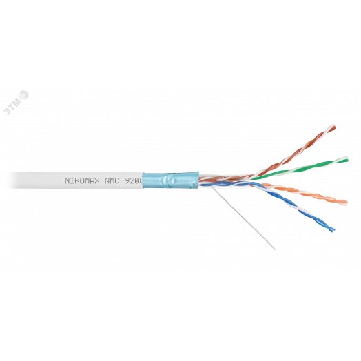 Кабель F/UTP 4 пары, Кат.5e (Класс D), тест по ISO/IEC, 100МГц, одножильный, BC (чистая медь), 24AWG (0,52мм), полимерный материал нг(А)-HF, внутренний, белый, 305м