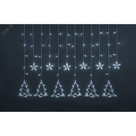 Гирлянда новогодняя светодиодная NGF-D033-02 бахрома звезды и елочки CW 2.5х1 м IP20