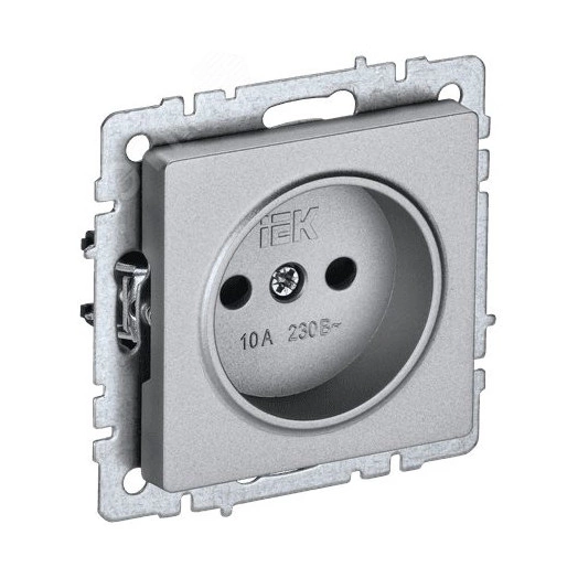 BRITE Розетка 1 пост без заземления с защитными шторками 10А РСш10-2-БрА алюминий IEK