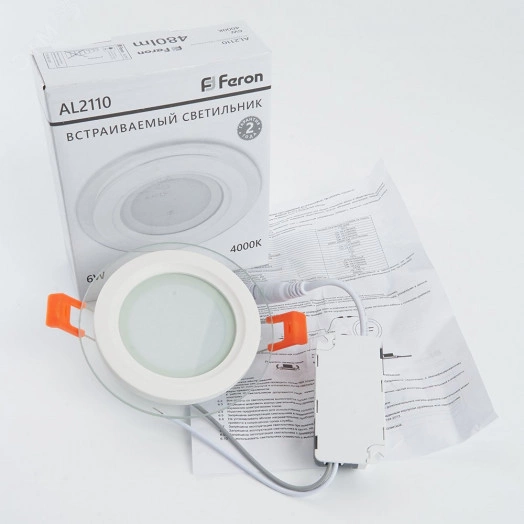 Светильник светодиодный ДВО-6w 4000K 480Лм со стеклом белый