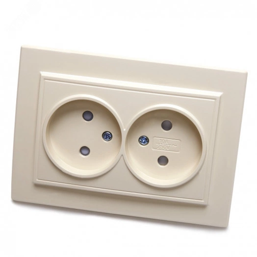 Розетка двухместная б/з,с защитной шторкой,250В, 10А,  серия Эрна, слоновая кость Stekker