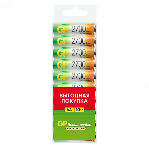Аккумулятор перезаряжаемый GP 270AAHC АА емкости 2650 10 шт. в пластиковом боксе
