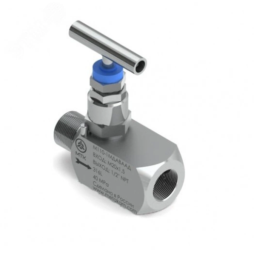 Вентиль игольчатый М110-1, 40МПа, вход - внутр.резьба G1/2', выход - наруж.резьба 1/2'NPT, AISI 316L, Grafoil