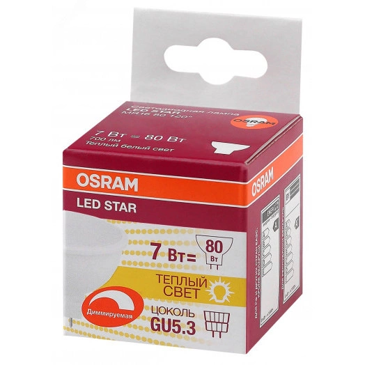 Лампа светодиодная LED 7Вт GU5.3 LSMR16 110град.3000K мат.OSRAM