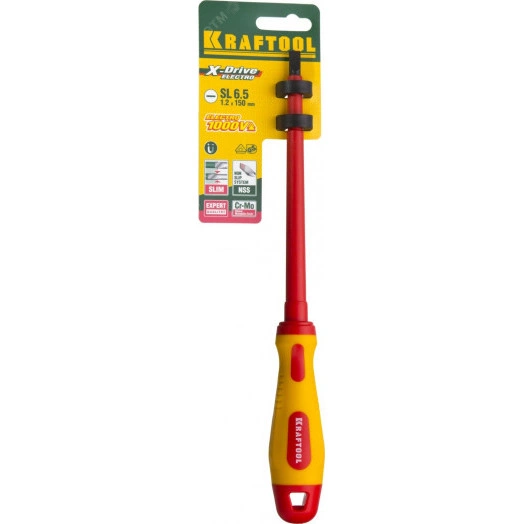 Отвертка , высоковольтная, Cr-Mo-V стержень, двухкомпонент. маслобензостойкая рукоятка, SL, 6,5х150мм