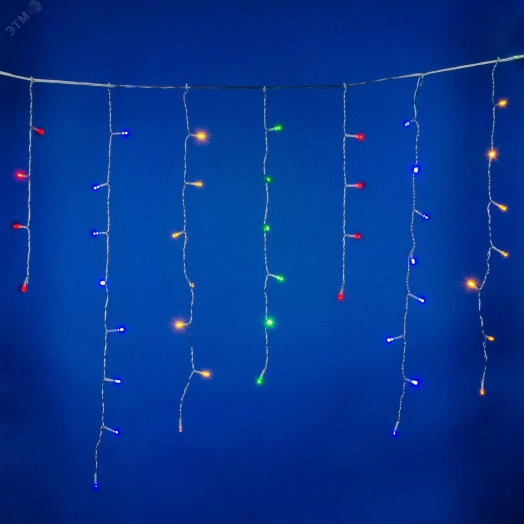 Бахрома светодиодная с эффектом мерцания 12м Соединяемая 195 светодиодов ULD-B12006-195/TTK MULTI IP44 Разноцветный свет Провод прозрачный