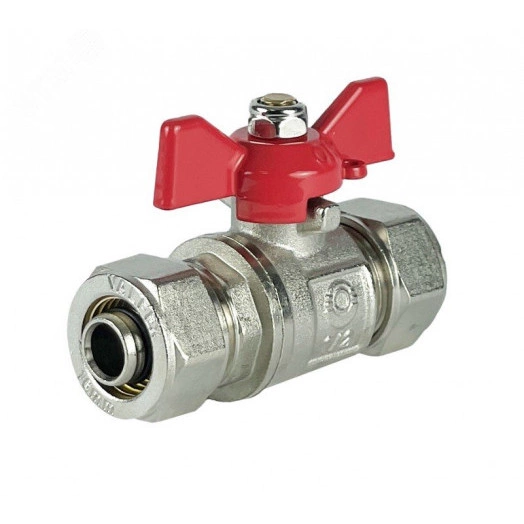 Кран шаровой обжимной, ручка-бабочка 16х16 НИКЕЛИРОВАННЫЙ