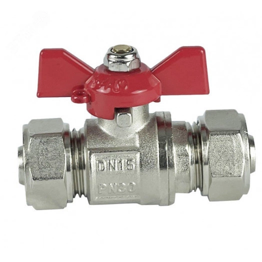 Кран шаровой обжимной, ручка-бабочка 16х16 НИКЕЛИРОВАННЫЙ