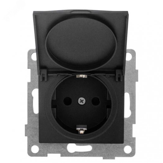 GUSI Bravo МЕХАНИЗМ Розетки одинарной с заземлением с защитной шторкой и крышкой, в комплекте с кожухом IP44 К502, скрытая установка, 16А, 250В. Цвет графит