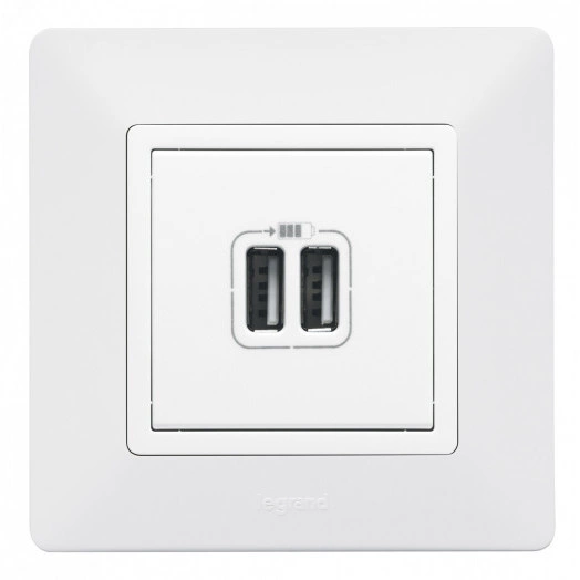 Valena LIFE Зарядное устройство с двумя USB-разьемами 240В/5В 1500мА С лицевой панелью Белое