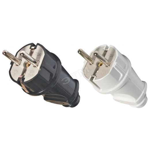 Вилка электрическая прямая с заземлением 16А 250В черная