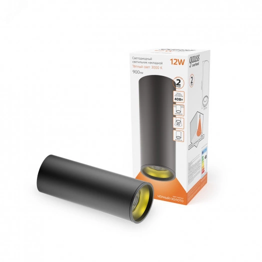 Светильник светодиодный накладной ДПО-12Вт 3000K 79x200мм (черный золото)