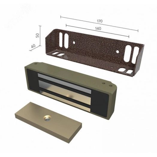 Замок электромагнитный (12VDC, 0,6А, 400кг),встроенный модуль перемагничивания, монтажный комплект, уголок 40х50мм., толщина уголка 4мм.