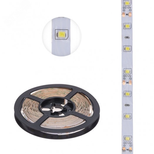 Лента LED 5 м 12 В 2835 6500 К IP23 60 LED/м для БП с клеммами LAMPER
