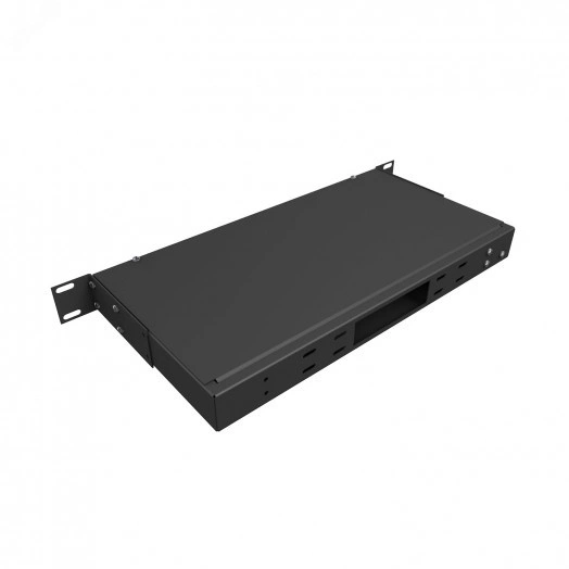 Кросс оптический 19'' частично укомплектованный 1U, 24 порта LC quadro (сплошная панель, сплайс-кассета-3шт) черный RAL 9005