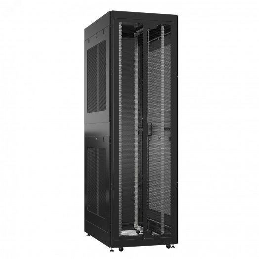 Шкаф серверный 42U 800х1200 передняя дверь: двустворчатая перфорированная IP20. задняя дверь: одностворчатая глухой металл IP51. боковые панели: перфорированные. цвет: черный RAL9005 