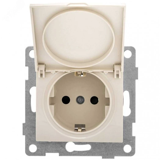 GUSI Bravo МЕХАНИЗМ Розетки одинарной с заземлением с защитной шторкой и крышкой, в комплекте с кожухом IP44 К502, скрытая установка, 16А, 250В. Цвет бежевый