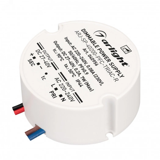 Блок питания ARJ-SP-40200-PFC-TRIAC-R (7W, 27-40V, 200mA) (IP44 Пластик, 5 лет)