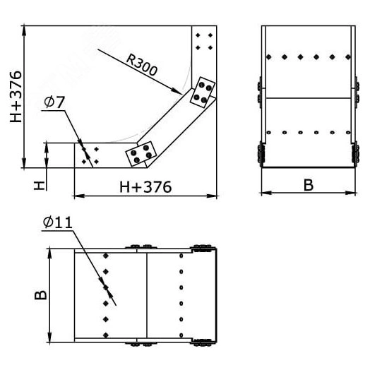Угол CPO 45 горизонтальный 45° 500х35, в комплекте с крепежными элементами и соединительными пластинами, необходимыми для монтажа