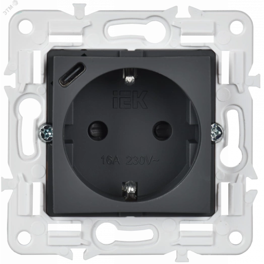 SKANDY Розетка с заземлением с защитными шторками 16А с USB C 18Вт SK-R17G графит IEK