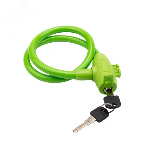 Замок тросовый взломостойкий для велосипедов и колясок с ключом 65 см зеленый