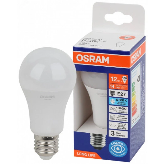 Лампа светодиодная LED 12Вт Е27 6500К 1055Лм груша 220В (замена 100Вт) OSRAM