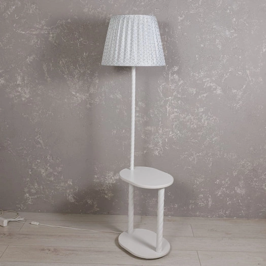 Светильник НТБ-11-60-101 со столиком ОВАЛ Белый с аб.Ларсен серебряная парча