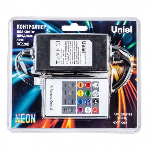 Контроллер для управления светодиодными ULC-N22-RGB NEON BLACK лентами 220В, с пультом ДУ. Цвет чёрный.