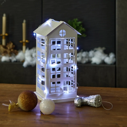 Гирлянда светодиодная на батарейках 2AA (не в/к) Бусины мини 19м 20 светодиодов Провод прозрачный ULD-S1900-020/STB/2AA WHITE IP20 BEADS MINI