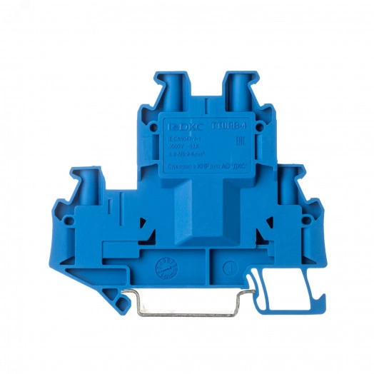 Клемма двухуровневая, винтовой зажим, 4 точки подключения, 4 кв.мм, синяя