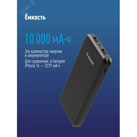 Внешний аккумулятор 10000 мАч 2 USB Micro