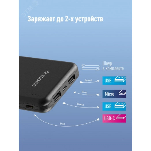 Внешний аккумулятор 10000 мАч 2 USB Micro