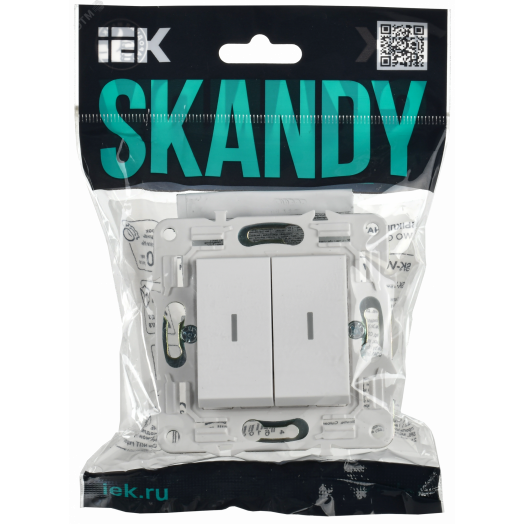 SKANDY Выключатель 2-клавишный проходной с индикацией 10А SK-V10W арктический белый IEK