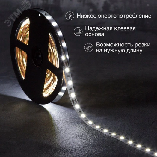 Лента LED 5 м 12 В 5050 6500 К IP23 60 LED/м для БП с клеммами LAMPER