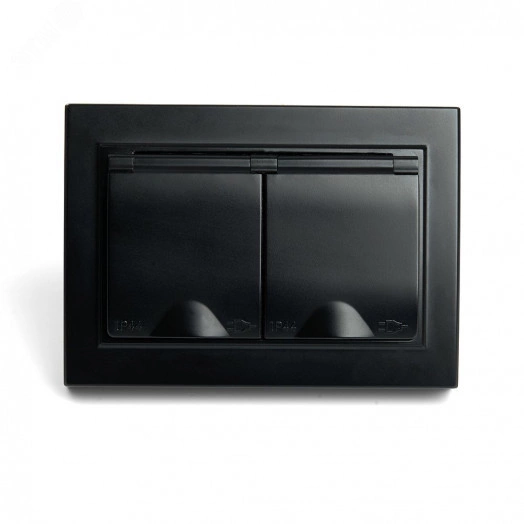 Розетка двухместная с/з с крышкой, 250В, 16А серия Эрна, черный Stekker