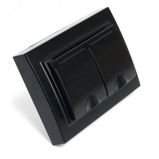 Розетка двухместная с/з с крышкой, 250В, 16А серия Эрна, черный Stekker