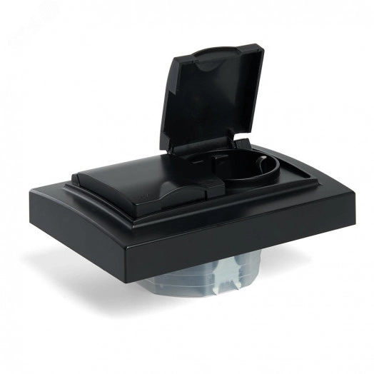 Розетка двухместная с/з с крышкой, 250В, 16А серия Эрна, черный Stekker