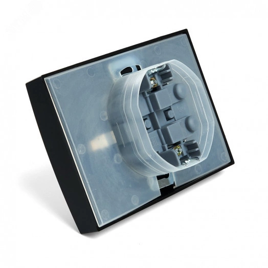 Розетка двухместная с/з с крышкой, 250В, 16А серия Эрна, черный Stekker