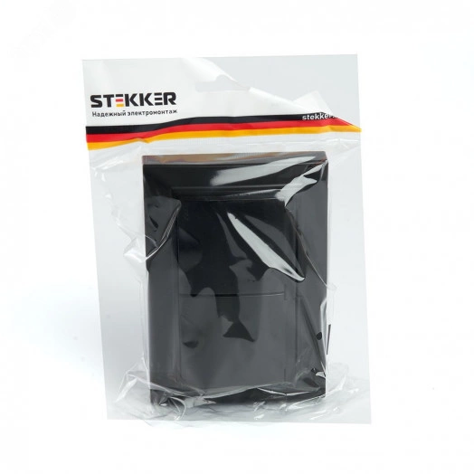 Розетка двухместная с/з с крышкой, 250В, 16А серия Эрна, черный Stekker